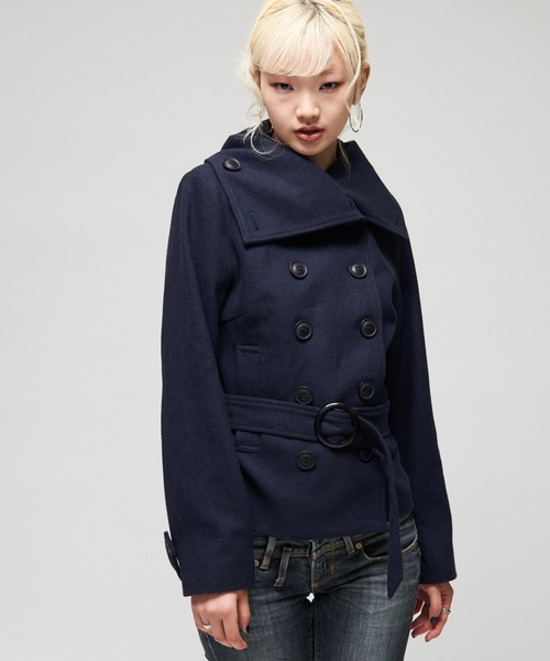WHO'S WHO gallery(フーズフーギャラリー)の「【26AW LOOK掲載品番】ワイドカラーベルテッドPコート(ピーコート・レディース・ネイビー/ブラック/グレー/カーキ・FREE)」の9枚目の写真