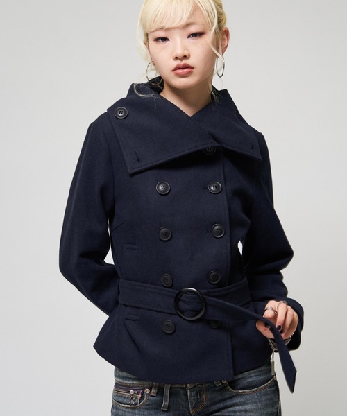 WHO'S WHO gallery(フーズフーギャラリー)の「【26AW LOOK掲載品番】ワイドカラーベルテッドPコート(ピーコート・レディース・ネイビー/ブラック/グレー/カーキ・FREE)」の10枚目の写真
