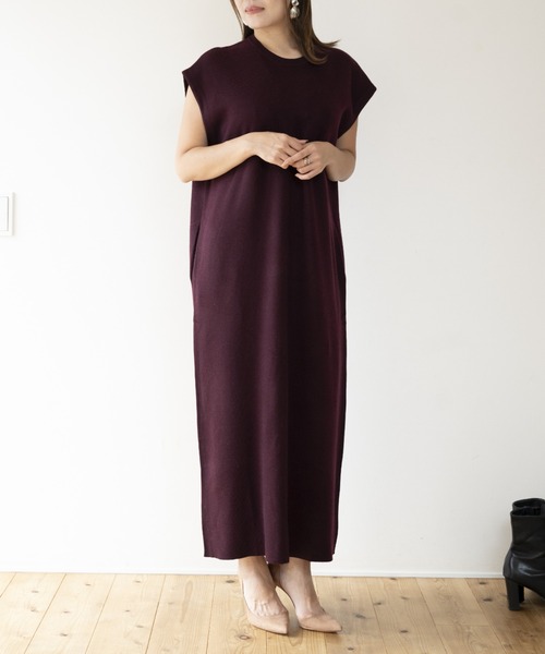 JOCOSA(ジョコサ)の「ウールニット バックスリット ロングワンピース(ワンピース・レディース・ワインレッド/グレー/チャコール・FREE)」の7枚目の写真