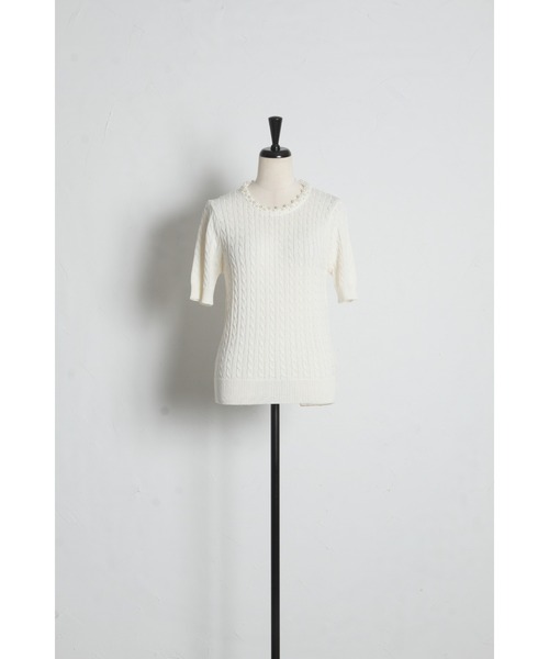 tocco closet（トッコ　クローゼット）の「【ZOZO限定】ネックパール装飾半袖シアーニットトップス（ニット/セーター・レディース・ブラック/ホワイト・M）」の10枚目の写真