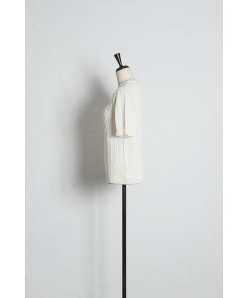 tocco closet（トッコ　クローゼット）の「【ZOZO限定】ネックパール装飾半袖シアーニットトップス（ニット/セーター・レディース・ブラック/ホワイト・M）」の11枚目の写真