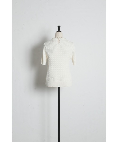 tocco closet（トッコ　クローゼット）の「【ZOZO限定】ネックパール装飾半袖シアーニットトップス（ニット/セーター・レディース・ブラック/ホワイト・M）」の12枚目の写真