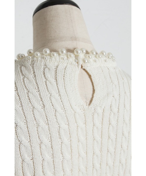 tocco closet（トッコ　クローゼット）の「【ZOZO限定】ネックパール装飾半袖シアーニットトップス（ニット/セーター・レディース・ブラック/ホワイト・M）」の13枚目の写真