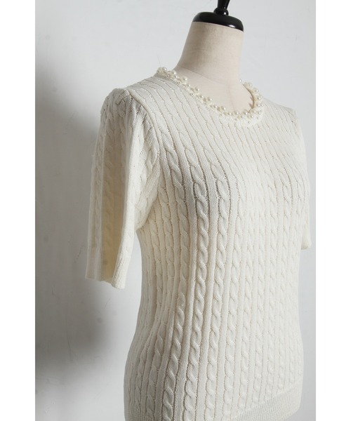 tocco closet（トッコ　クローゼット）の「【ZOZO限定】ネックパール装飾半袖シアーニットトップス（ニット/セーター・レディース・ブラック/ホワイト・M）」の15枚目の写真