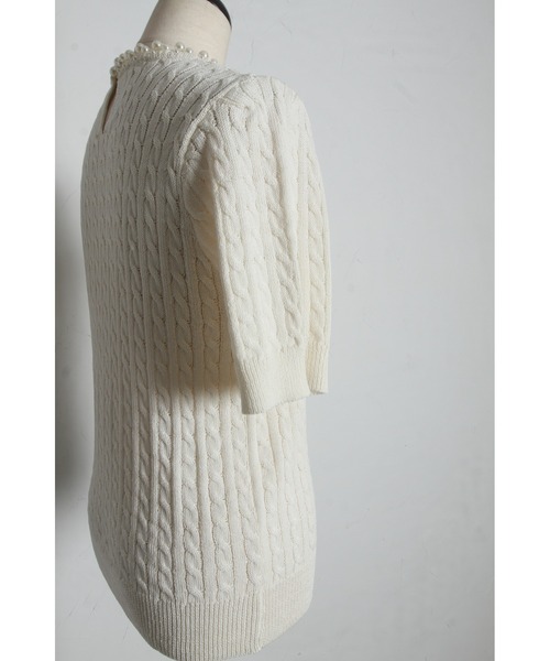 tocco closet（トッコ　クローゼット）の「【ZOZO限定】ネックパール装飾半袖シアーニットトップス（ニット/セーター・レディース・ブラック/ホワイト・M）」の18枚目の写真