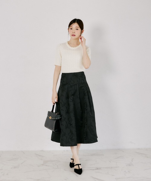 tocco closet（トッコ　クローゼット）の「【ZOZO限定】ネックパール装飾半袖シアーニットトップス（ニット/セーター・レディース・ブラック/ホワイト・M）」の19枚目の写真