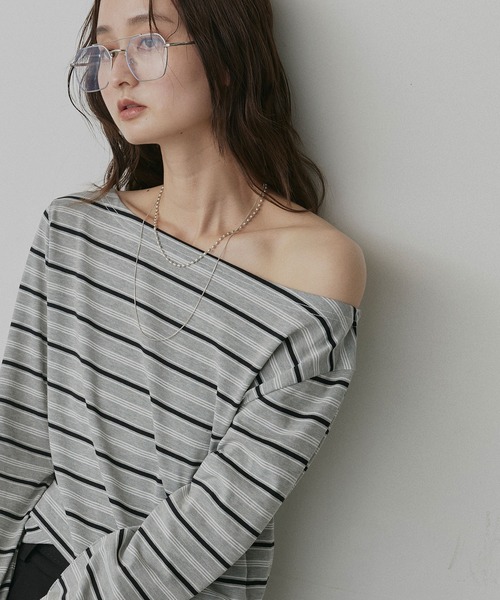 ad thie（アドティエ）の「アソート オフショルダー トップス（Tシャツ/カットソー・レディース・ベージュ系/グレー系/ネイビー系/オフホワイト/ブラック/ホワイト系・FREE）」の11枚目の写真