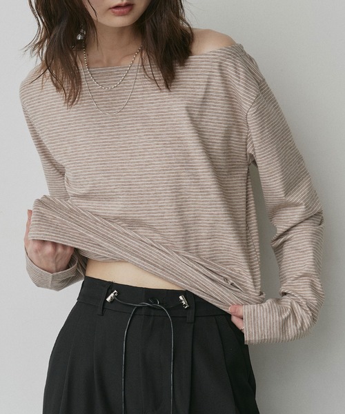 ad thie（アドティエ）の「アソート オフショルダー トップス（Tシャツ/カットソー・レディース・ベージュ系/グレー系/ネイビー系/オフホワイト/ブラック/ホワイト系・FREE）」の16枚目の写真
