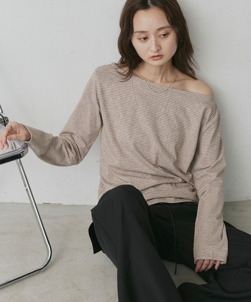 ad thie（アドティエ）の「アソート オフショルダー トップス（Tシャツ/カットソー・レディース・ベージュ系/グレー系/ネイビー系/オフホワイト/ブラック/ホワイト系・FREE）」の18枚目の写真