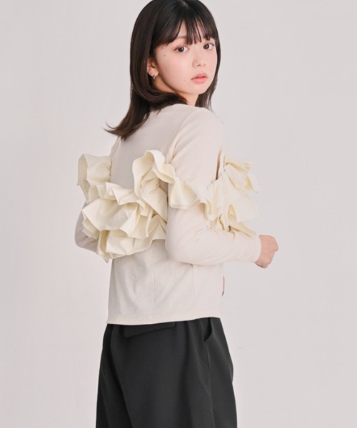 DAESE TOKYO(デセトウキョウ)の「フリル2WAYリブプルオーバー(Tシャツ/カットソー・レディース・ブラック/チャコールグレー/アイボリー・FREE)」の1枚目の写真