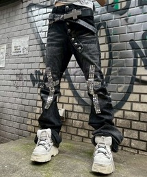 【BABY09】cross studs flare denim pants / 【ベイビーナイン】クロススタッズフレアデニムパンツ