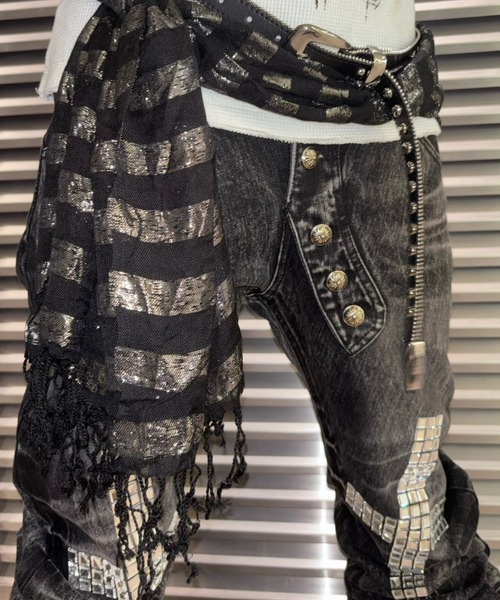 Never mind the XU / Chikashitsu+(ネバーマインド ザ エックスユー / チカシツプラス)の「【BABY09】cross studs flare denim pants / 【ベイビーナイン】クロススタッズフレアデニムパンツ(デニムパンツ・レディース・ブラック・M/S)」の18枚目の写真