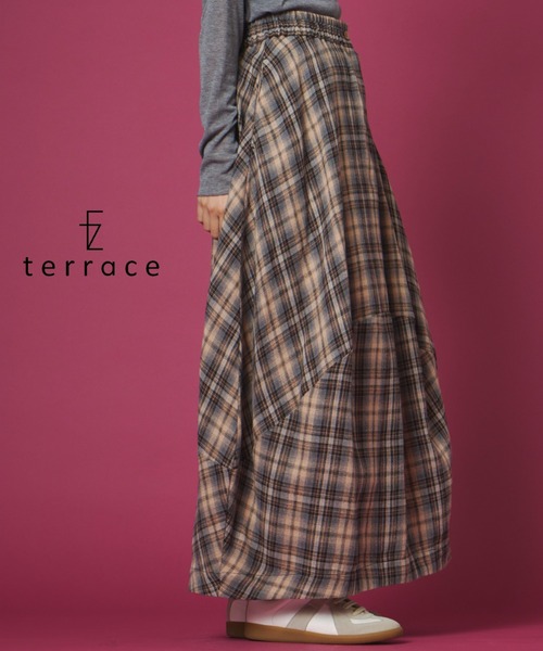 terrace（テラス）の「チェック柄バルーンネルスカート（スカート・レディース・イエロー/ブラウン/ネイビー/グリーン/ブラック・FREE）」の2枚目の写真