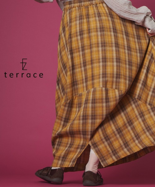 terrace（テラス）の「チェック柄バルーンネルスカート（スカート・レディース・イエロー/ブラウン/ネイビー/グリーン/ブラック・FREE）」の5枚目の写真