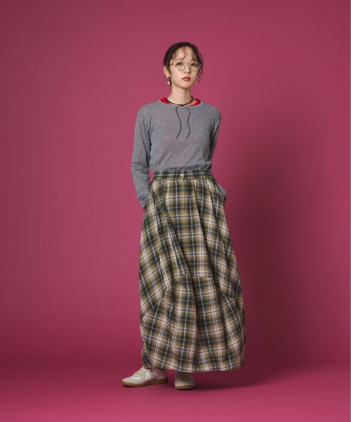 terrace（テラス）の「チェック柄バルーンネルスカート（スカート・レディース・イエロー/ブラウン/ネイビー/グリーン/ブラック・FREE）」の10枚目の写真
