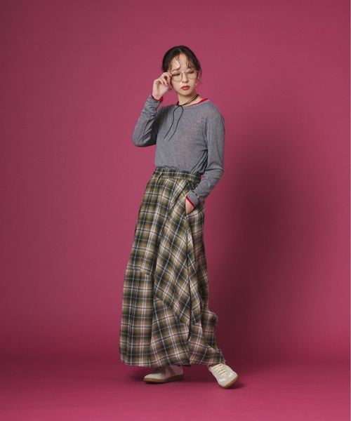 terrace（テラス）の「チェック柄バルーンネルスカート（スカート・レディース・イエロー/ブラウン/ネイビー/グリーン/ブラック・FREE）」の11枚目の写真