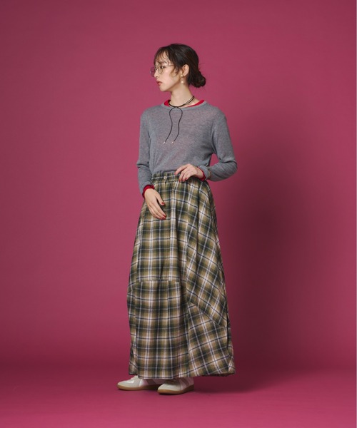 terrace（テラス）の「チェック柄バルーンネルスカート（スカート・レディース・イエロー/ブラウン/ネイビー/グリーン/ブラック・FREE）」の12枚目の写真