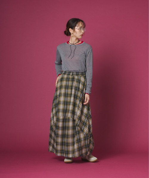 terrace（テラス）の「チェック柄バルーンネルスカート（スカート・レディース・イエロー/ブラウン/ネイビー/グリーン/ブラック・FREE）」の14枚目の写真