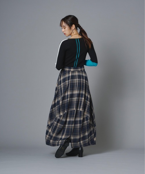 terrace（テラス）の「チェック柄バルーンネルスカート（スカート・レディース・イエロー/ブラウン/ネイビー/グリーン/ブラック・FREE）」の21枚目の写真