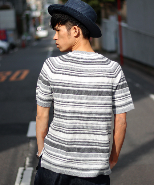 MIND BLOW(マインドブロウ)の「ボーダーニットTシャツ/ハイゲージ(Tシャツ/カットソー・メンズ・ブルー/グレー・MEDIUM/LARGE)」の10枚目の写真