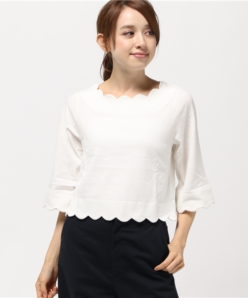 E hyphen world gallery(イーハイフンワールドギャラリー)の「スカラップ7S プルオーバー(Tシャツ/カットソー・レディース・ブラック/グリーン/オフホワイト/オレンジ系その他・FREE)」の1枚目の写真