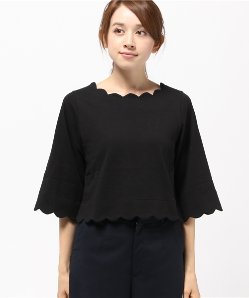 E hyphen world gallery(イーハイフンワールドギャラリー)の「スカラップ7S プルオーバー(Tシャツ/カットソー・レディース・ブラック/グリーン/オフホワイト/オレンジ系その他・FREE)」の5枚目の写真