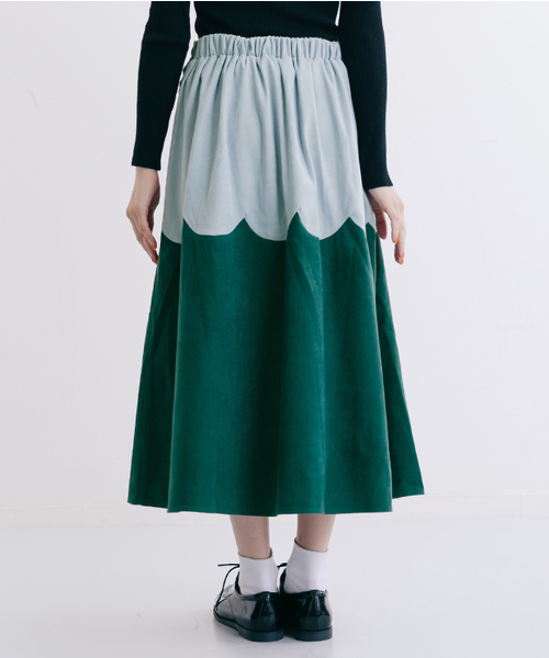 MERLOT（メルロー）の「スエード調スカラップ切替フレアスカート7112（スカート・レディース・ブラウン/グリーン/ネイビー/オレンジ・FREE）」の7枚目の写真
