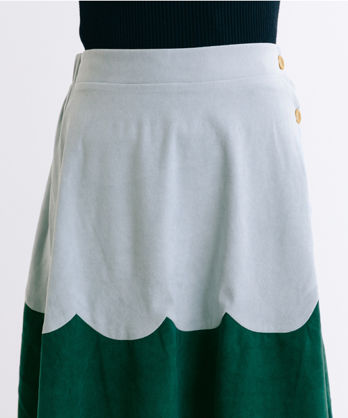 MERLOT（メルロー）の「スエード調スカラップ切替フレアスカート7112（スカート・レディース・ブラウン/グリーン/ネイビー/オレンジ・FREE）」の8枚目の写真