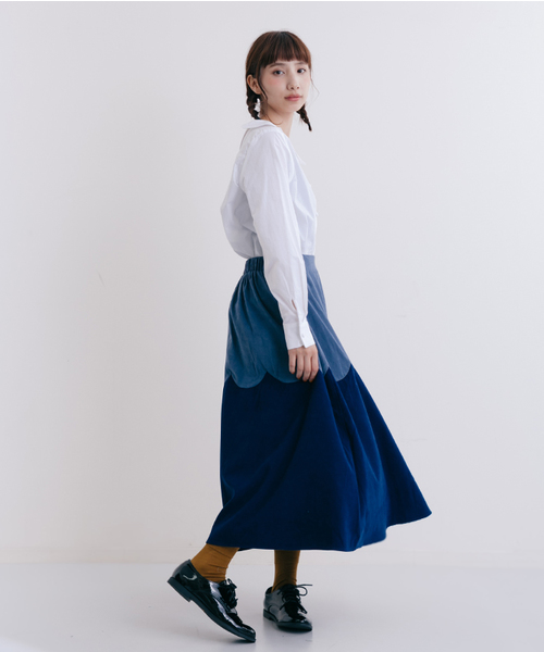 MERLOT（メルロー）の「スエード調スカラップ切替フレアスカート7112（スカート・レディース・ブラウン/グリーン/ネイビー/オレンジ・FREE）」の14枚目の写真