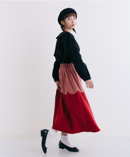 MERLOT（メルロー）の「スエード調スカラップ切替フレアスカート7112（スカート・レディース・ブラウン/グリーン/ネイビー/オレンジ・FREE）」の16枚目の写真