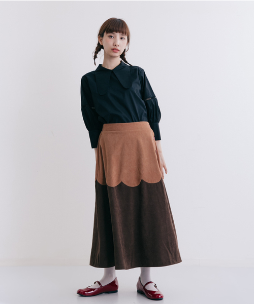 MERLOT（メルロー）の「スエード調スカラップ切替フレアスカート7112（スカート・レディース・ブラウン/グリーン/ネイビー/オレンジ・FREE）」の18枚目の写真