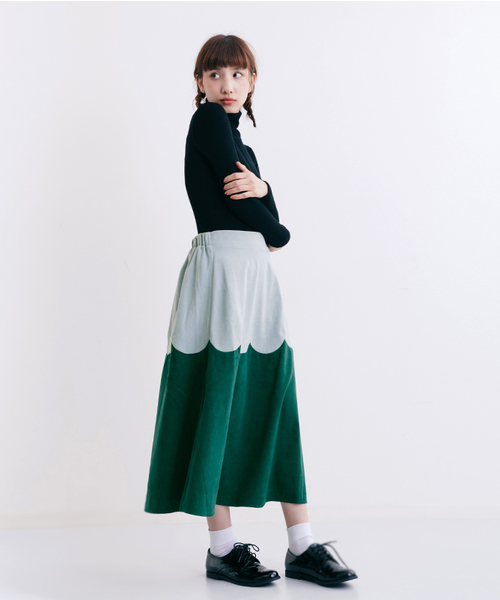 MERLOT（メルロー）の「スエード調スカラップ切替フレアスカート7112（スカート・レディース・ブラウン/グリーン/ネイビー/オレンジ・FREE）」の20枚目の写真