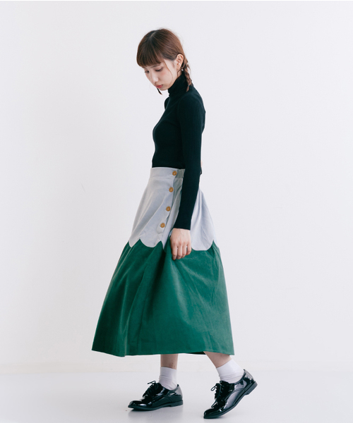 MERLOT（メルロー）の「スエード調スカラップ切替フレアスカート7112（スカート・レディース・ブラウン/グリーン/ネイビー/オレンジ・FREE）」の21枚目の写真