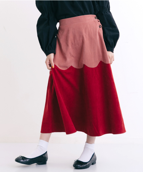 MERLOT（メルロー）の「スエード調スカラップ切替フレアスカート7112（スカート・レディース・ブラウン/グリーン/ネイビー/オレンジ・FREE）」の22枚目の写真