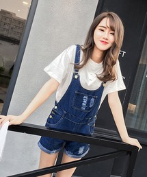 andmary ブラックデニムサロペット ショートパンツ ANDMARY】Cameron salopette
