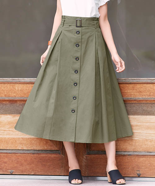 Pierrot(ピエロ)の「ベルト付きロングトレンチスカート(スカート・レディース・ベージュ/ベージュ系その他/ネイビー/ライトベージュ/カーキ・M/L)」の5枚目の写真