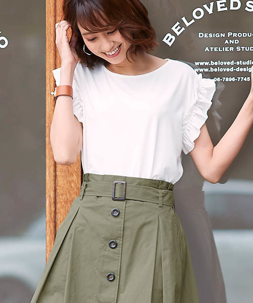 Pierrot(ピエロ)の「ベルト付きロングトレンチスカート(スカート・レディース・ベージュ/ベージュ系その他/ネイビー/ライトベージュ/カーキ・M/L)」の14枚目の写真