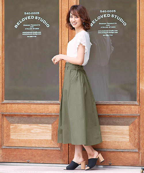 Pierrot(ピエロ)の「ベルト付きロングトレンチスカート(スカート・レディース・ベージュ/ベージュ系その他/ネイビー/ライトベージュ/カーキ・M/L)」の15枚目の写真