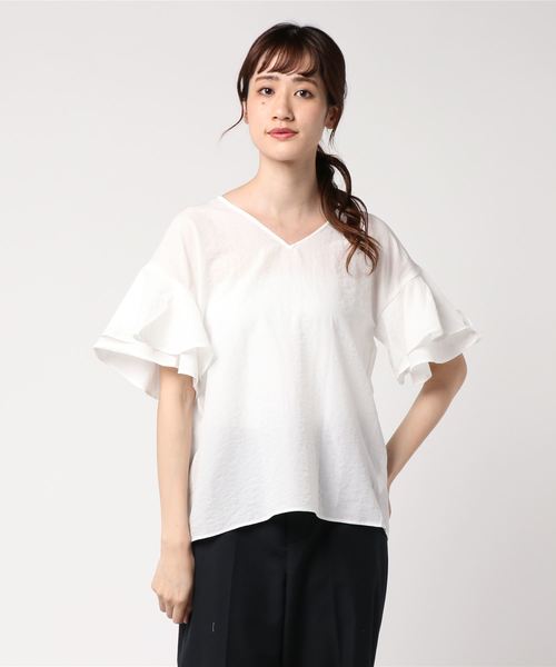 AZUL by moussy（アズールバイマウジー）の「バックリボンフリルBL（Tシャツ/カットソー・レディース・ホワイト系その他/ブラック/ダークネイビー/オフホワイト・MEDIUM/SMALL）」の2枚目の写真