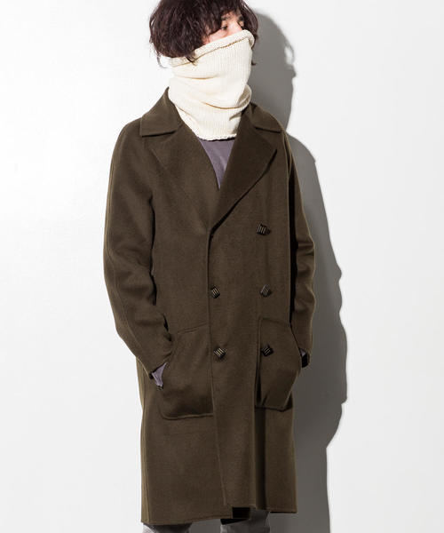 CDM BY CARPEDIEM（シーディーエムバイカルペディエム）の「CDM BY CARPEDIEM(シーディーエム バイ カルペディエム)カシミヤブレンドダブルフェイスウールコート（チェスターコート・メンズ・ブラック/カーキ・SMALL/MEDIUM/LARGE）」の3枚目の写真