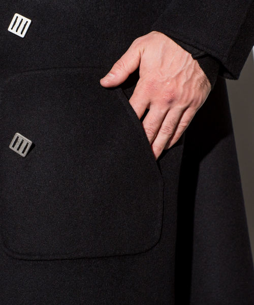 CDM BY CARPEDIEM（シーディーエムバイカルペディエム）の「CDM BY CARPEDIEM(シーディーエム バイ カルペディエム)カシミヤブレンドダブルフェイスウールコート（チェスターコート・メンズ・ブラック/カーキ・SMALL/MEDIUM/LARGE）」の13枚目の写真