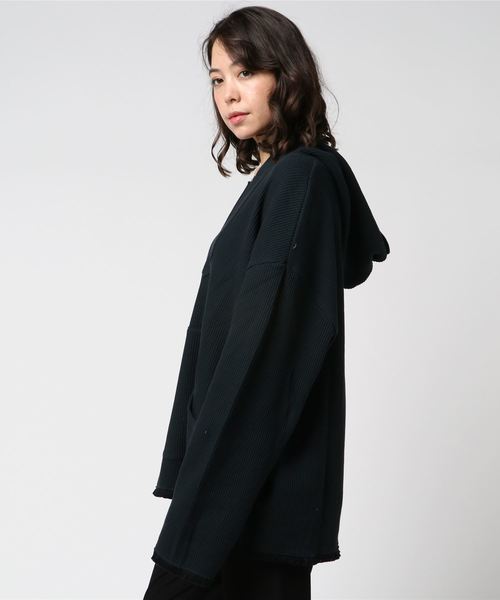 DouDou（ドゥドゥ）の「ワッフルメキシカンパーカー（Tシャツ/カットソー・レディース・ブラック/ベージュ/オフホワイト/カーキ・FREE）」の5枚目の写真