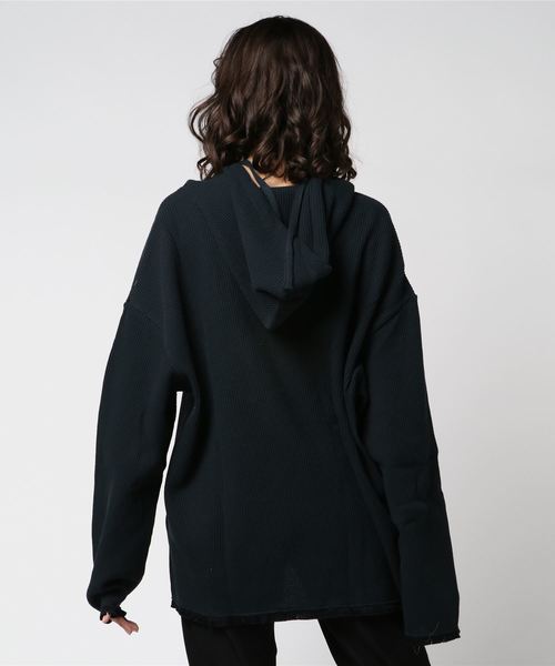 DouDou（ドゥドゥ）の「ワッフルメキシカンパーカー（Tシャツ/カットソー・レディース・ブラック/ベージュ/オフホワイト/カーキ・FREE）」の6枚目の写真