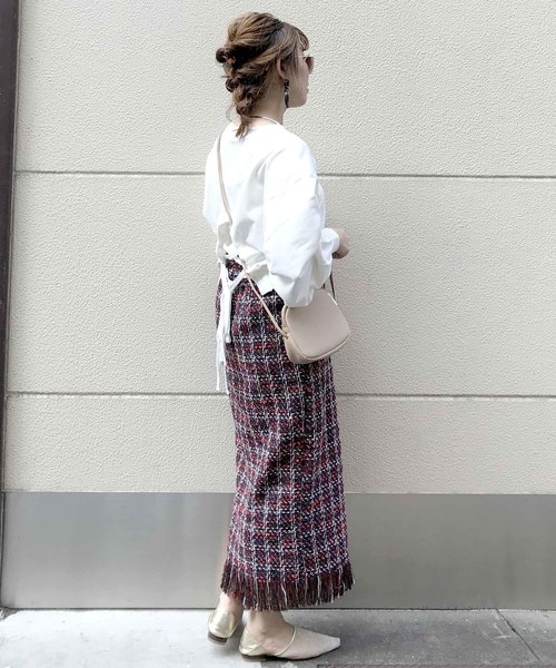 archives（アルシーヴ）の「【WEB限定】ラップ風ツイードフリンジスカート（スカート・レディース・グリーン系その他/キャメル/ピンク/ブルー/レッド・MEDIUM）」の21枚目の写真