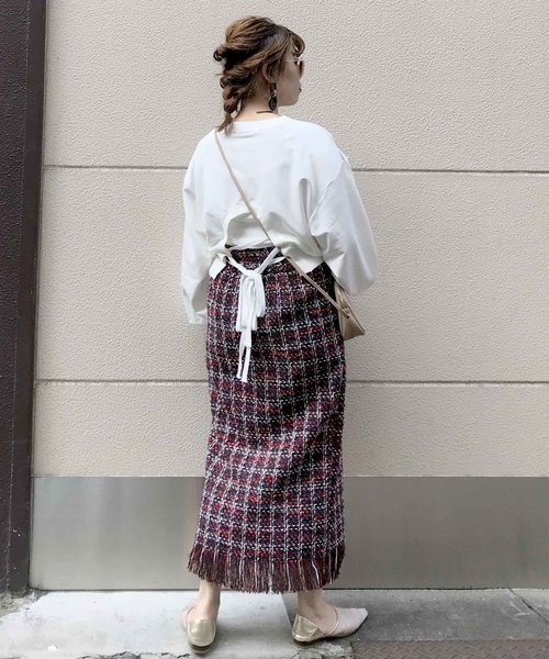 archives（アルシーヴ）の「【WEB限定】ラップ風ツイードフリンジスカート（スカート・レディース・グリーン系その他/キャメル/ピンク/ブルー/レッド・MEDIUM）」の20枚目の写真