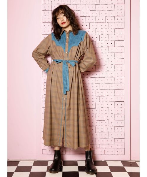 jouetie（ジュエティ）の「ウエスタンチェックワンピース（ワンピース・レディース・ブラック/ベージュ/パープル・MEDIUM）」の3枚目の写真
