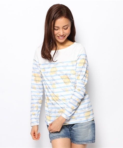 Ray BEAMS(レイビームス)の「○Ray BEAMS / フラワープリント ボーダー ボートネック Tシャツ(Tシャツ/カットソー・レディース・レッド/イエロー・ONE SIZE)」の11枚目の写真