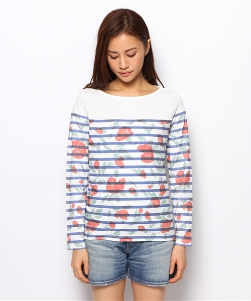 Ray BEAMS(レイビームス)の「○Ray BEAMS / フラワープリント ボーダー ボートネック Tシャツ(Tシャツ/カットソー・レディース・レッド/イエロー・ONE SIZE)」の5枚目の写真