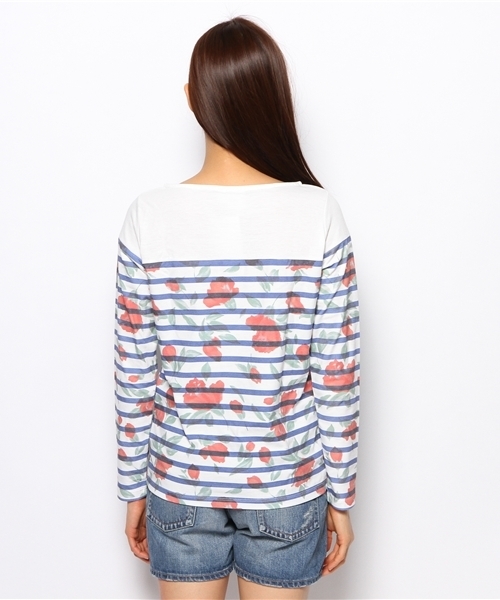 Ray BEAMS(レイビームス)の「○Ray BEAMS / フラワープリント ボーダー ボートネック Tシャツ(Tシャツ/カットソー・レディース・レッド/イエロー・ONE SIZE)」の7枚目の写真