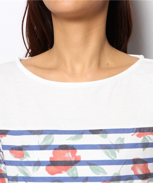 Ray BEAMS(レイビームス)の「○Ray BEAMS / フラワープリント ボーダー ボートネック Tシャツ(Tシャツ/カットソー・レディース・レッド/イエロー・ONE SIZE)」の8枚目の写真